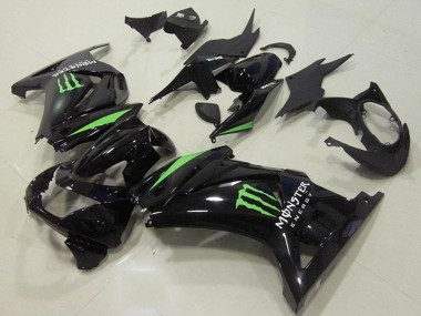 2008-2012 Kawasaki ZX250R Motorcycle Fairings - Glossy Black Green Monster Energy Canada Websites