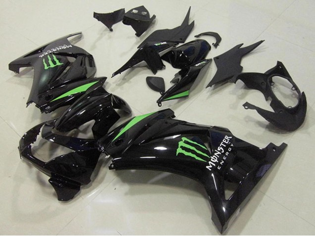 2008-2012 Kawasaki ZX250R Motorcycle Fairings - Glossy Black Green Monster Energy Canada Websites