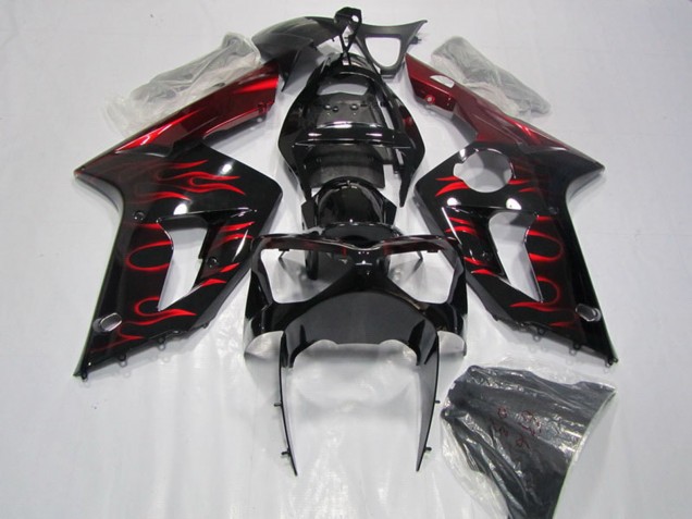 2003-2004 Kawasaki ZX6R Motorcycle Fairing - Glossy Black Red Flame Canada Websites