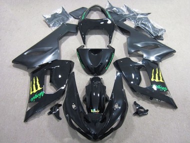 2005-2006 Kawasaki ZX6R Motorcycle Fairing - Glossy Black Yellow Monster Canada Websites