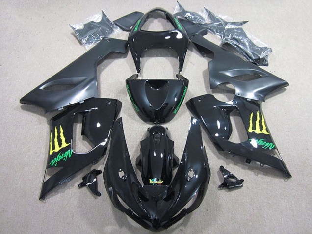 2005-2006 Kawasaki ZX6R Motorcycle Fairing - Glossy Black Yellow Monster Canada Websites
