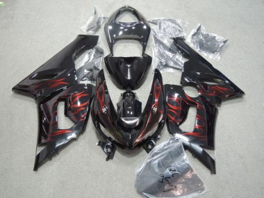 2005-2006 Kawasaki ZX6R Motorcycle Fairings - Glossy Black Red Flame Canada Websites