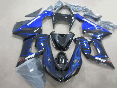 2005-2006 Kawasaki ZX6R Motorcycle Fairings - Glossy Black Blue Flame Canada Websites