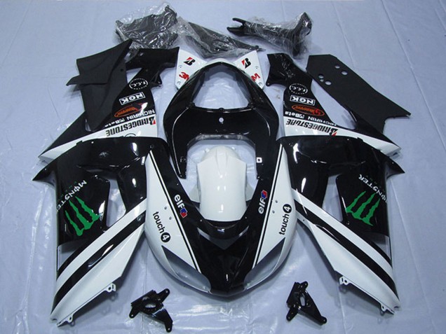 2007-2008 Kawasaki ZX6R Motorcycle Fairings - Black White Monster Touch4 Canada Websites