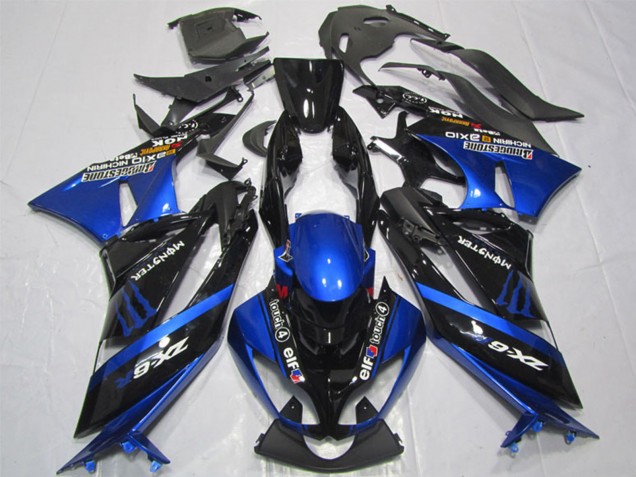 2009-2012 Kawasaki ZX6R Motorcycle Fairings - Blue Glossy Black Elf Touch4 Monster Bridgestone Canada Websites