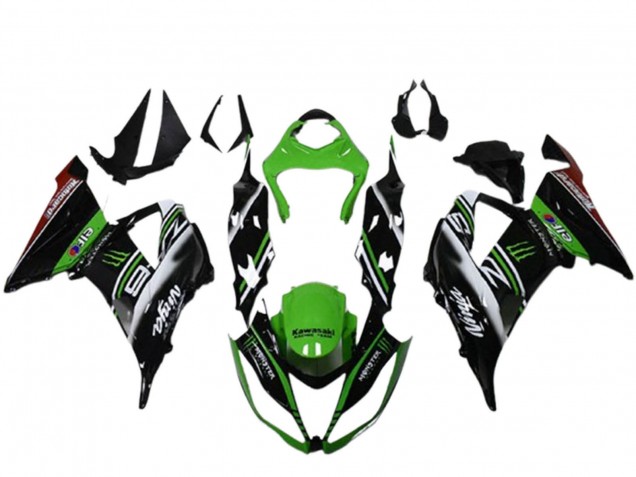 2013-2018 Kawasaki ZX6R Motorcycle Fairings - Green Black White Elf Monster Canada Websites