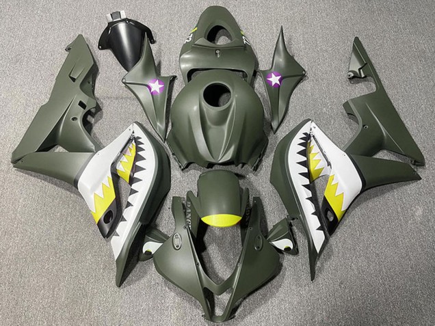 2007-2008 Honda CBR600RR Motorcycle Fairings - Army Green White Yellow Shark Canada Websites