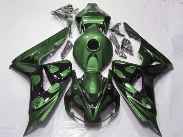 2006-2007 Honda CBR1000RR Motorcycle Fairings - Green Glossy Black Flame Canada Websites