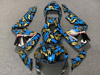 2003-2004 Honda CBR600RR Motorcycle Fairings - Blue Gold Camouflage Shark Canada Websites