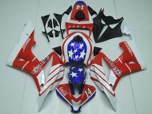 2007-2008 Honda CBR600RR Motorcycle Fairings - White Red Blue Star Geico 14 Canada Websites