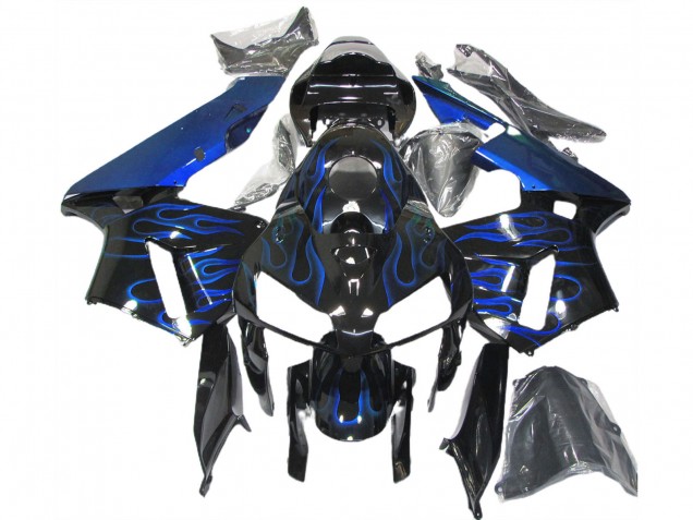 2005-2006 Honda CBR600RR Motorcycle Fairings - Glossy Black Blue Flame Canada Websites