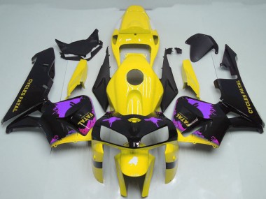 2005-2006 Honda CBR600RR Motorcycle Fairings - Glossy Black Yellow Purple Splatter Canada Websites