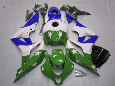 2007-2008 Honda CBR600RR Motorcycle Fairings - White Blue Green Stars Stripe Canada Websites