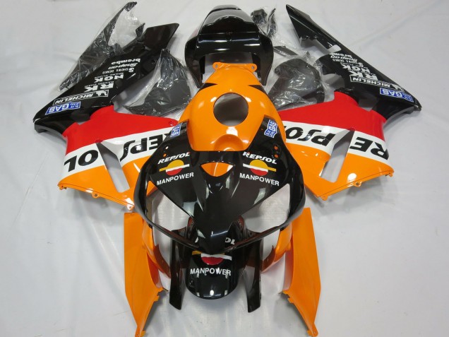 2005-2006 Honda CBR600RR Motorcycle Fairings - Orange White Red Glossy Black Repsol Man Power Canada Websites