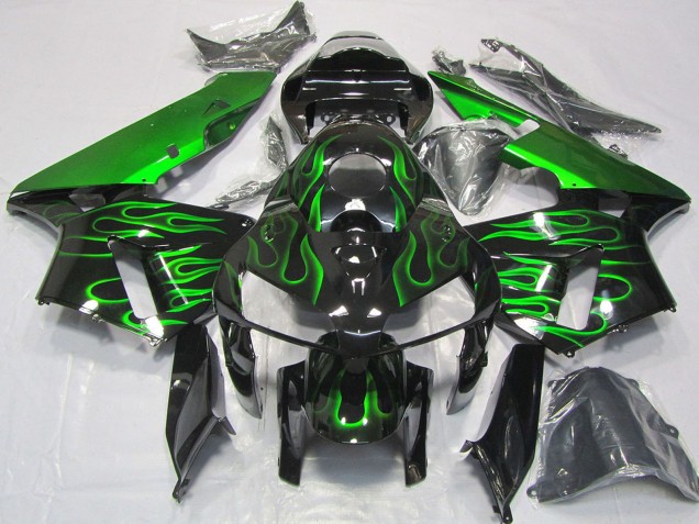 2005-2006 Honda CBR600RR Motorcycle Fairings - Glossy Black Vibrant Green Flame Canada Websites