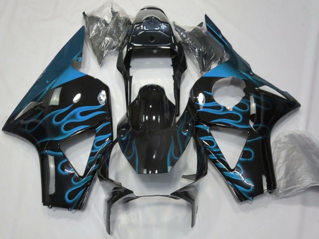 2002-2003 Honda CBR954RR Motorcycle Fairings - Glossy Black Light Blue Flame Canada Websites