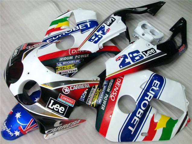 1990-1998 Honda CBR250RR Motorcycle Fairings - White Blue Red Yellow Green Carrera EuroBet Lee Canada Websites