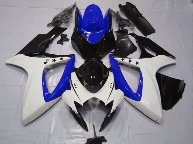 2006-2007 Suzuki GSXR 600 / GSXR 750 Motorcycle Fairings - White Blue Glossy Black Star Canada Websites
