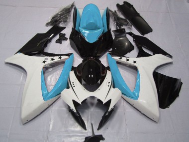 2006-2007 Suzuki GSXR 600 / GSXR 750 Motorcycle Fairings - Light Blue White Glossy Black Star Canada Websites