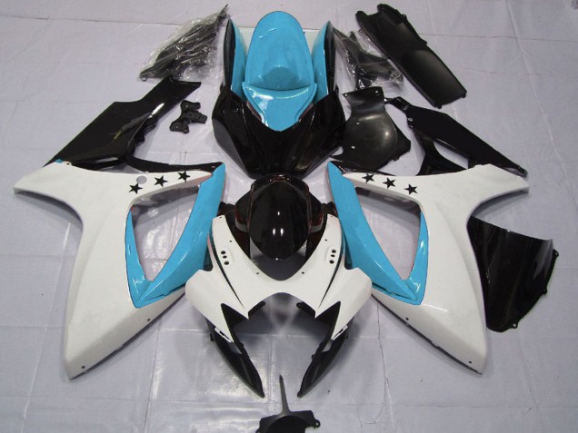 2006-2007 Suzuki GSXR 600 / GSXR 750 Motorcycle Fairings - Light Blue White Glossy Black Star Canada Websites