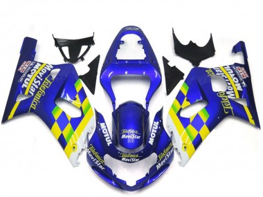 2001-2003 Suzuki GSXR 600 / GSXR 750 Motorcycle Fairings - Blue Yellow Green White MoviStar Canada Websites