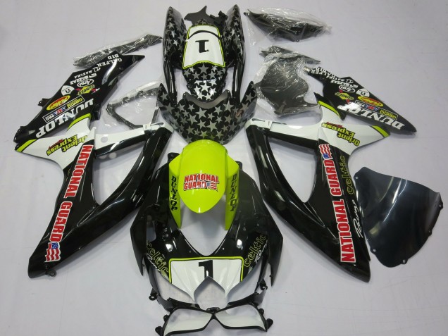 2008-2010 Suzuki GSXR 600 / GSXR 750 Motorcycle Fairings - White Yellow Red Black National Guard Canada Websites