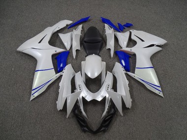 2011-2024 Suzuki GSXR 600 / GSXR 750 Motorcycle Fairings - Pearl White and Dark Blue Canada Websites