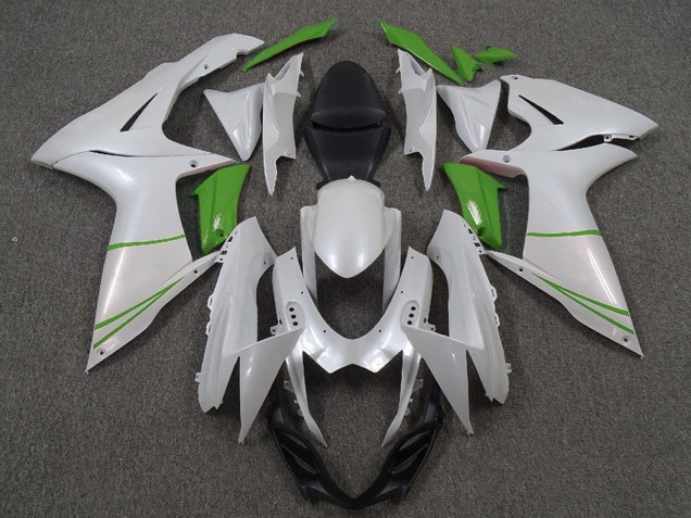 2011-2024 Suzuki GSXR 600 / GSXR 750 Motorcycle Fairings - Pearl White and Green Canada Websites