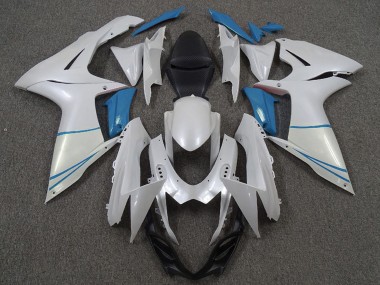2011-2024 Suzuki GSXR 600 / GSXR 750 Motorcycle Fairings - Pearl White and Light Blue Canada Websites