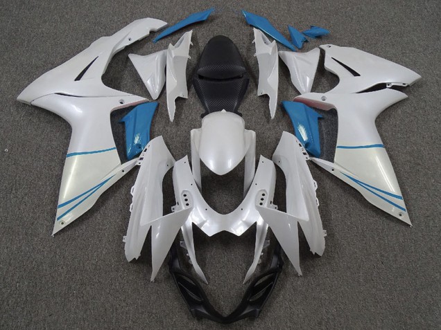 2011-2024 Suzuki GSXR 600 / GSXR 750 Motorcycle Fairings - Pearl White and Light Blue Canada Websites