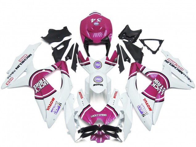 2008-2010 Suzuki GSXR 600 / GSXR 750 Motorcycle Fairings - White Pink Motul Lucky Strike 34 Canada Websites