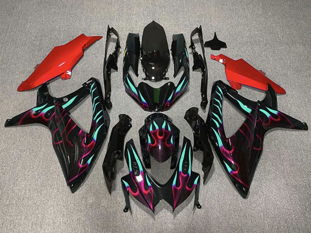 2008-2010 Suzuki GSXR 600 / GSXR 750 Motorcycle Fairings - Glossy Black Red Cyan Flame Canada Websites