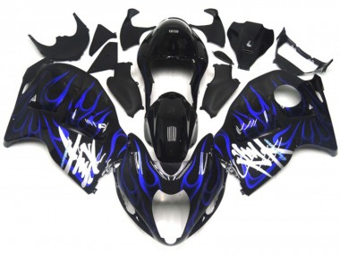 1996-2007 Suzuki GSXR 1300 Motorcycle Fairings - Glossy Black with Deep Blue Flame Canada Websites