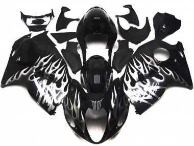 1996-2007 Suzuki GSXR 1300 Motorcycle Fairings - Glossy Black with Silver Flame Canada Websites