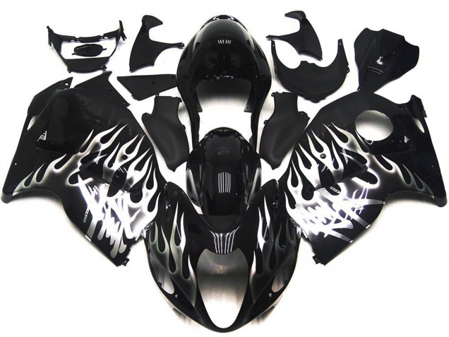 1996-2007 Suzuki GSXR 1300 Motorcycle Fairings - Glossy Black with Silver Flame Canada Websites