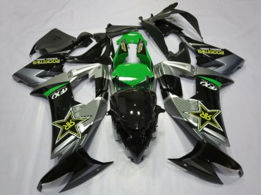 2008-2010 Kawasaki ZX10R Motorcycle Fairings - Grey Green Black Rockstar Canada Websites