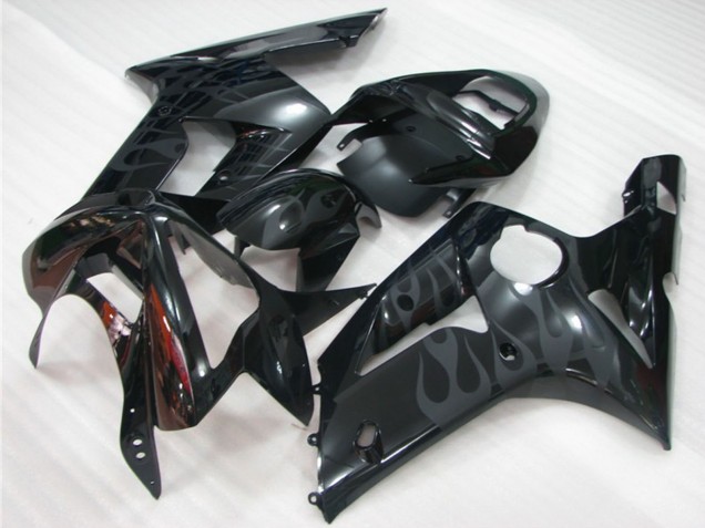 2003-2004 Kawasaki ZX6R Motorcycle Fairings - Glossy Black Grey Flame Canada Websites