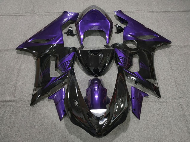 2005-2006 Kawasaki ZX6R Motorcycle Fairings - Purple Glossy Black Canada Websites