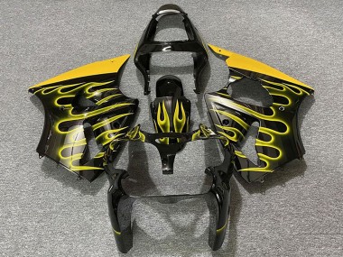 2000-2002 Kawasaki ZX6R Motorcycle Fairings - Glossy Black Yellow Flame Canada Websites