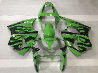 2000-2002 Kawasaki ZX6R Motorcycle Fairings - Green Black Flame Canada Websites