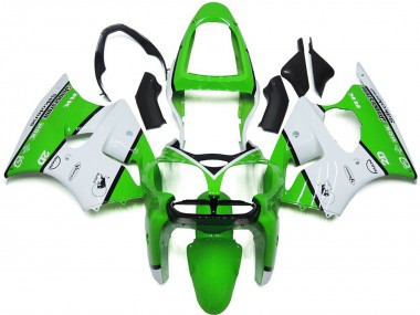 2000-2002 Kawasaki ZX6R Motorcycle Fairings - White Green Black Bridgestone Silkolene Canada Websites