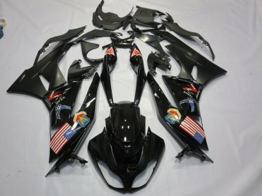 2009-2012 Kawasaki ZX6R Motorcycle Fairings - Glossy Black Matte Black American Flag Canada Websites