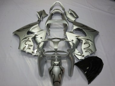 2000-2002 Kawasaki ZX6R Motorcycle Fairings - Silver Black Flame Canada Websites