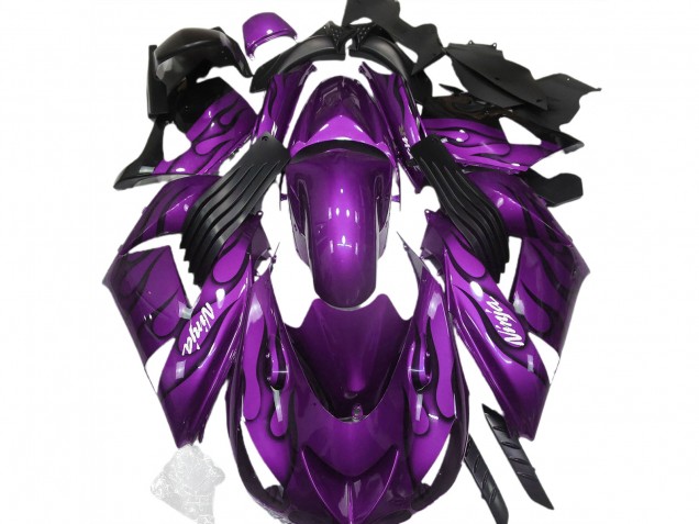 2006-2011 Kawasaki ZX14R Motorcycle Fairings - Purple Black Flame White Ninja Canada Websites