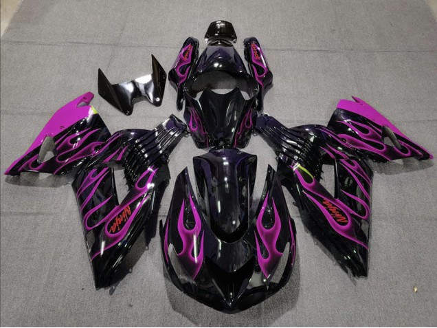 2006-2011 Kawasaki ZX14R Motorcycle Fairing - Glossy Black Purple Flame Canada Websites
