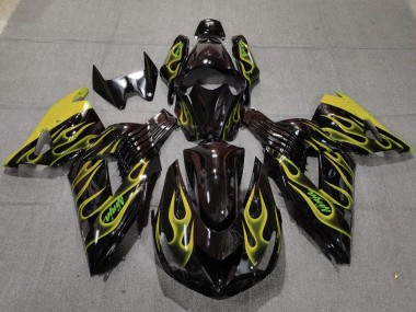 2006-2011 Kawasaki ZX14R Motorcycle Fairings - Glossy Black Yellow Flame Canada Websites