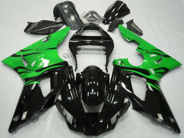 2000-2001 Yamaha R1 Motorcycle Fairings - Green Glossy Black Flame Canada Websites