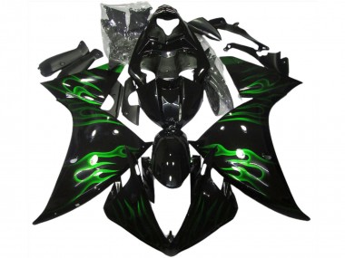 2009-2011 Yamaha R1 Motorcycle Fairings - Glossy Black Green Flame Canada Websites