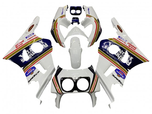 1990-1999 Honda CBR400RR NC29 Motorcycle Fairings - White Gold Red Dark Blue Rothmans Canada Websites