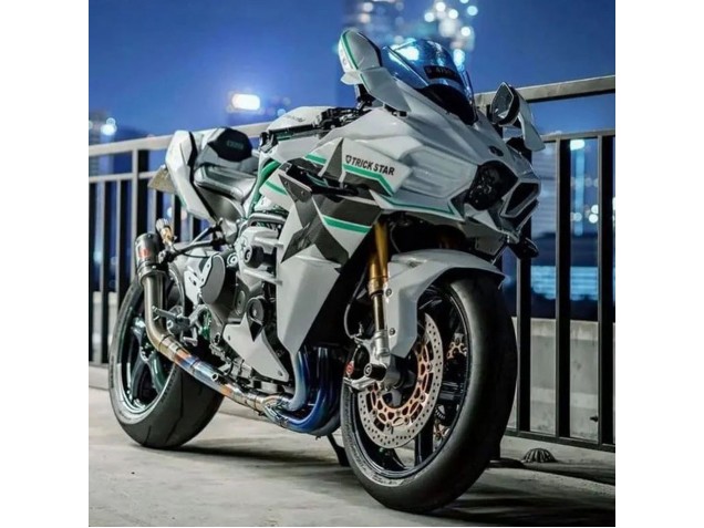 2015-2022 Kawasaki Ninja H2 Motorcycle Fairings - White with Green Lines Canada Websites